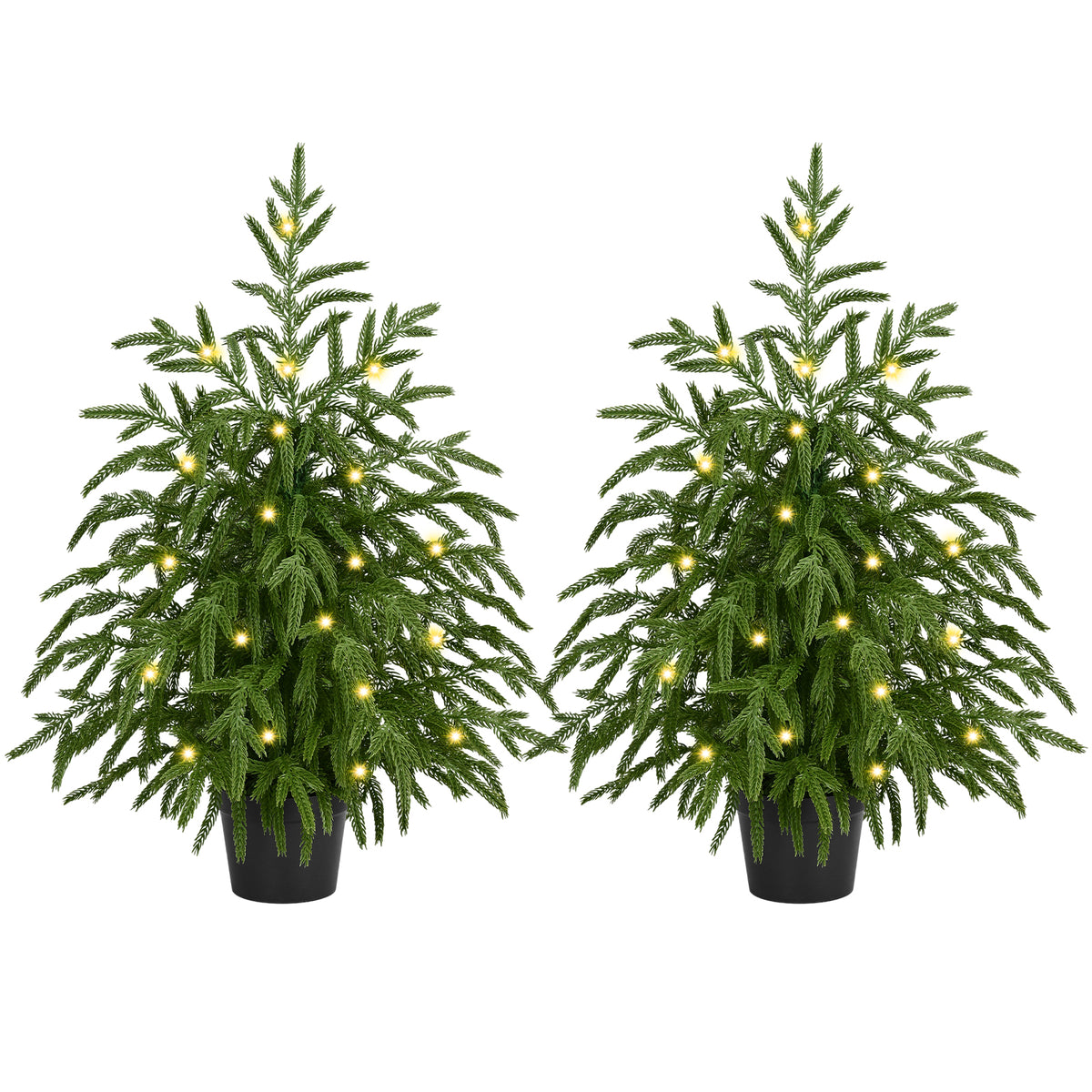 Yastouay 2FT Tabletop Christmas Tree Artificial Norfolk Pine Pre-Lit Xmas Tree with Lights for Front Porch Indoor Outdoor Christmas Decor