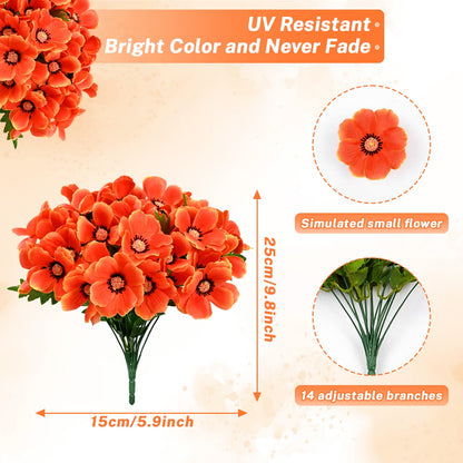 Waipfaru 4 Bundles Artificial Fall Flowers for Outdoors, UV Resistant Faux Outdoor Plastic Greenery Shrubs Plants,Lifelike Silk Flowers for Home Garden Decor