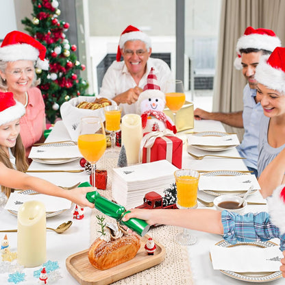 Waipfaru 100 PCS White Christmas Paper Napkins 3-Ply Silver Christmas Tree Disposable Napkins for Xmas Winter Holiday