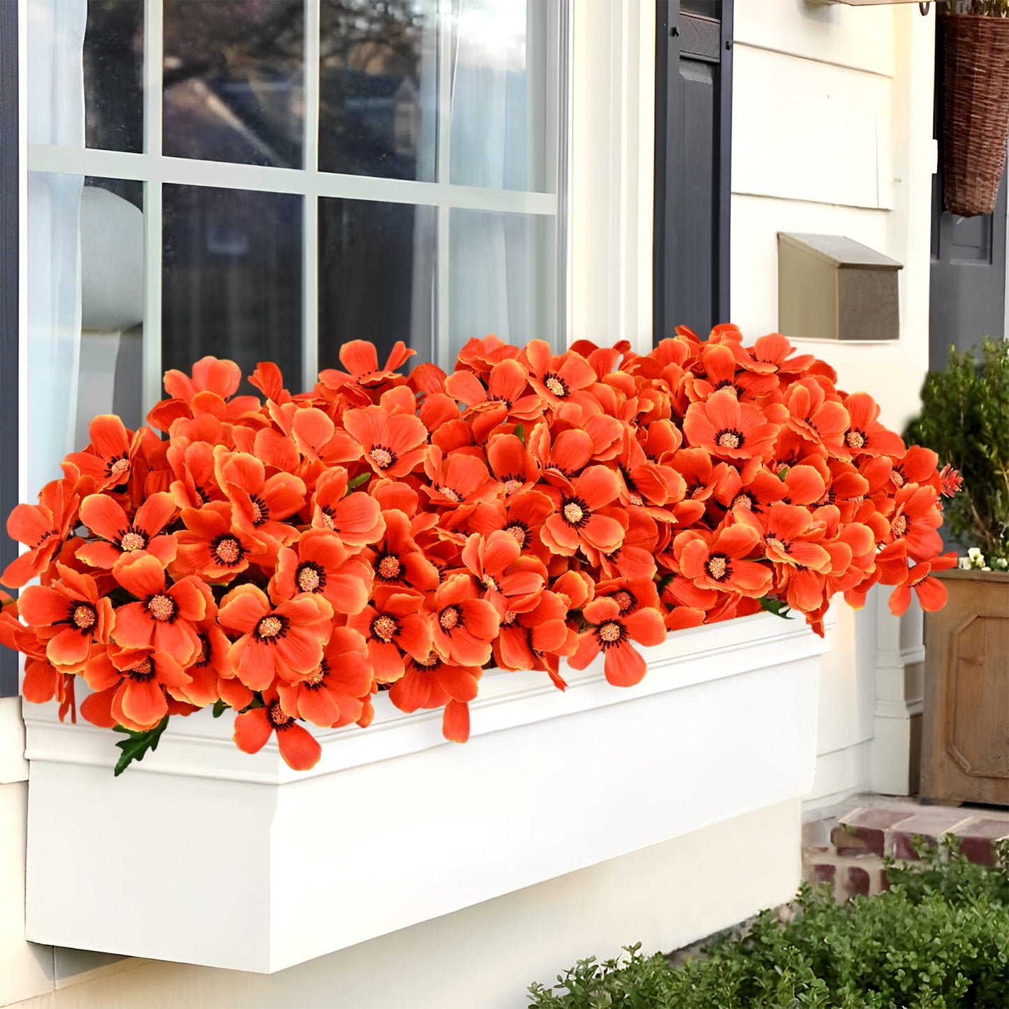 Waipfaru 4 Bundles Artificial Fall Flowers for Outdoors, UV Resistant Faux Outdoor Plastic Greenery Shrubs Plants,Lifelike Silk Flowers for Home Garden Decor