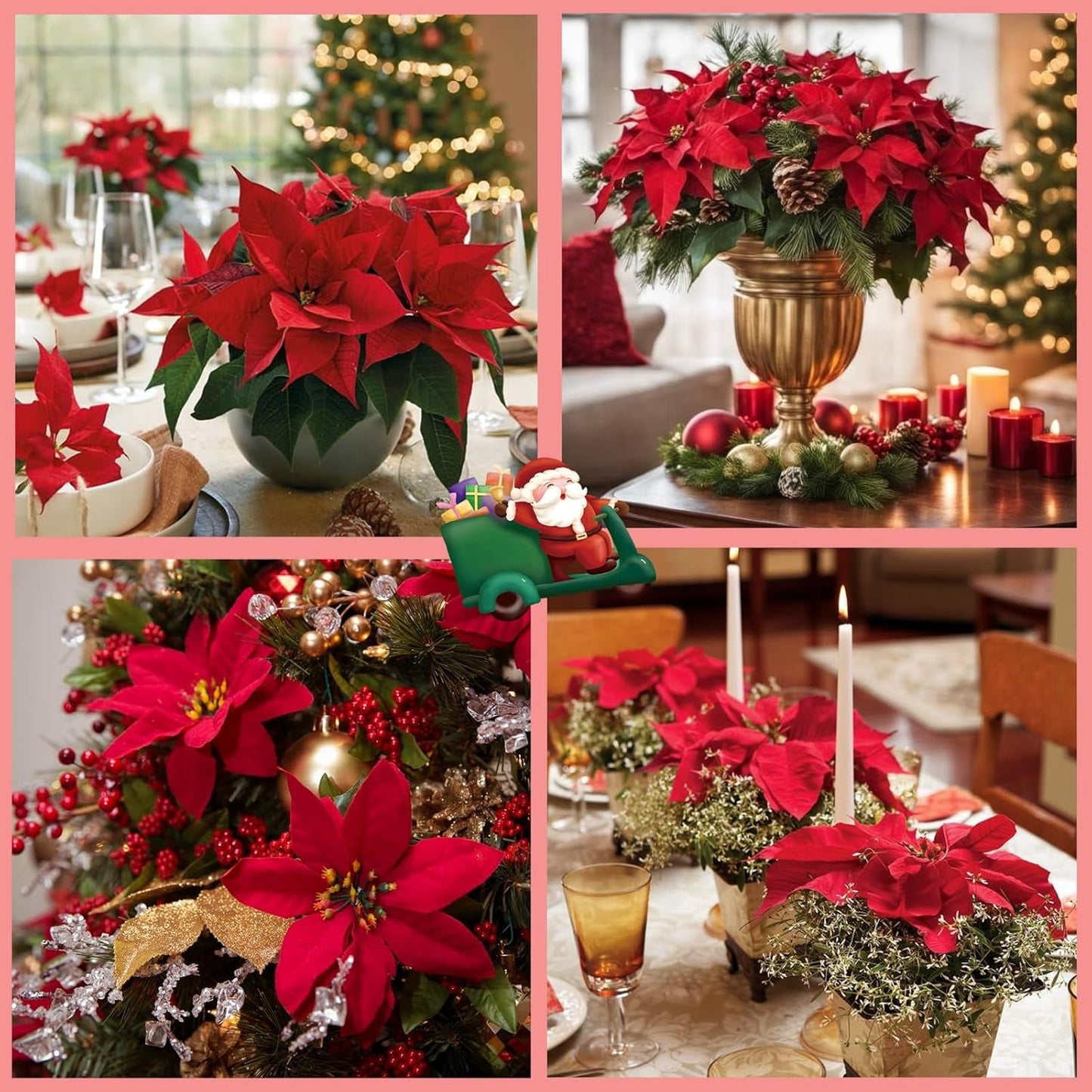 Waipfaru 8pcs Artificial Poinsettia Bushes,14 inch Faux Red Velvet Poinsettia Flowers for Indoor Outdoor Christmas Tree Home Porch Decorations