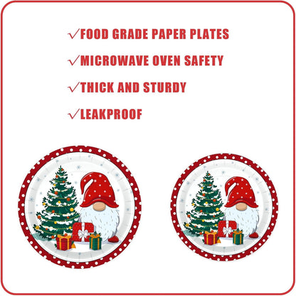 Waipfaru 200 PCS Christmas Paper Plates and Napkins Disposable, Christmas Poinsettia Printed Round Disposable Plates for Christmas Holiday Dinner Birthday Party Supplies