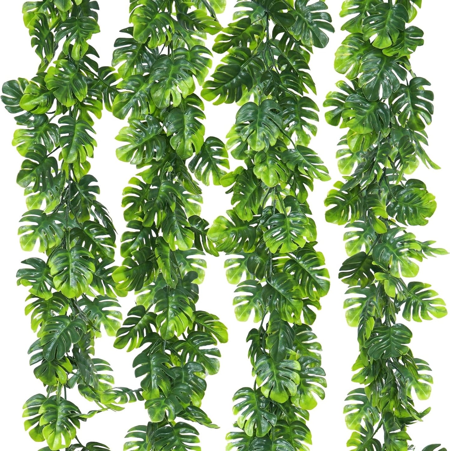 Lyacmy 4 Packs Artificial Greenery Garland, Monstera Plant Fake Vines for Bedroom Palm Fake Plants for Home Indoor Outdoor Decor