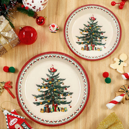 Waipfaru 200 Pcs Merry Christmas Dinnerware Set,Christmas Tree Paper Plates, Napkins & Party Supplies for 50 Guests