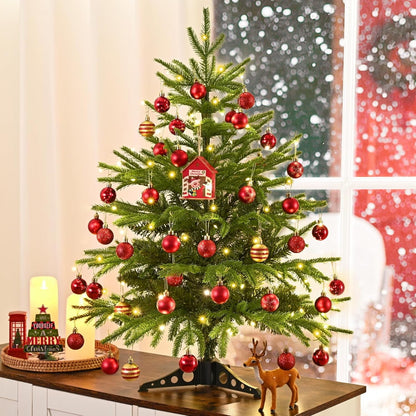Waipfaru 3ft Artificial Christmas Tree with Lights,Pre-Lit Mini Christmas Tree with Ball Ornaments for Xmas Holiday Home Decor