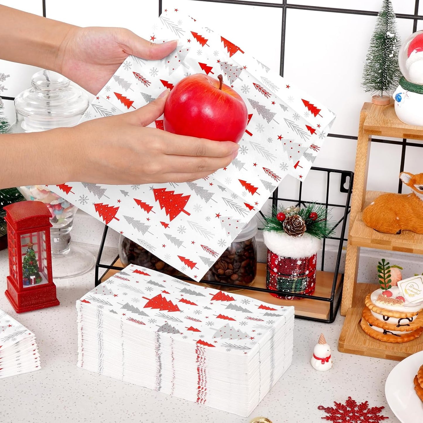 Waipfaru 100 PCS Christmas Paper Napkins 3-Ply Christmas Tree Disposable Napkins for Xmas Winter Holiday