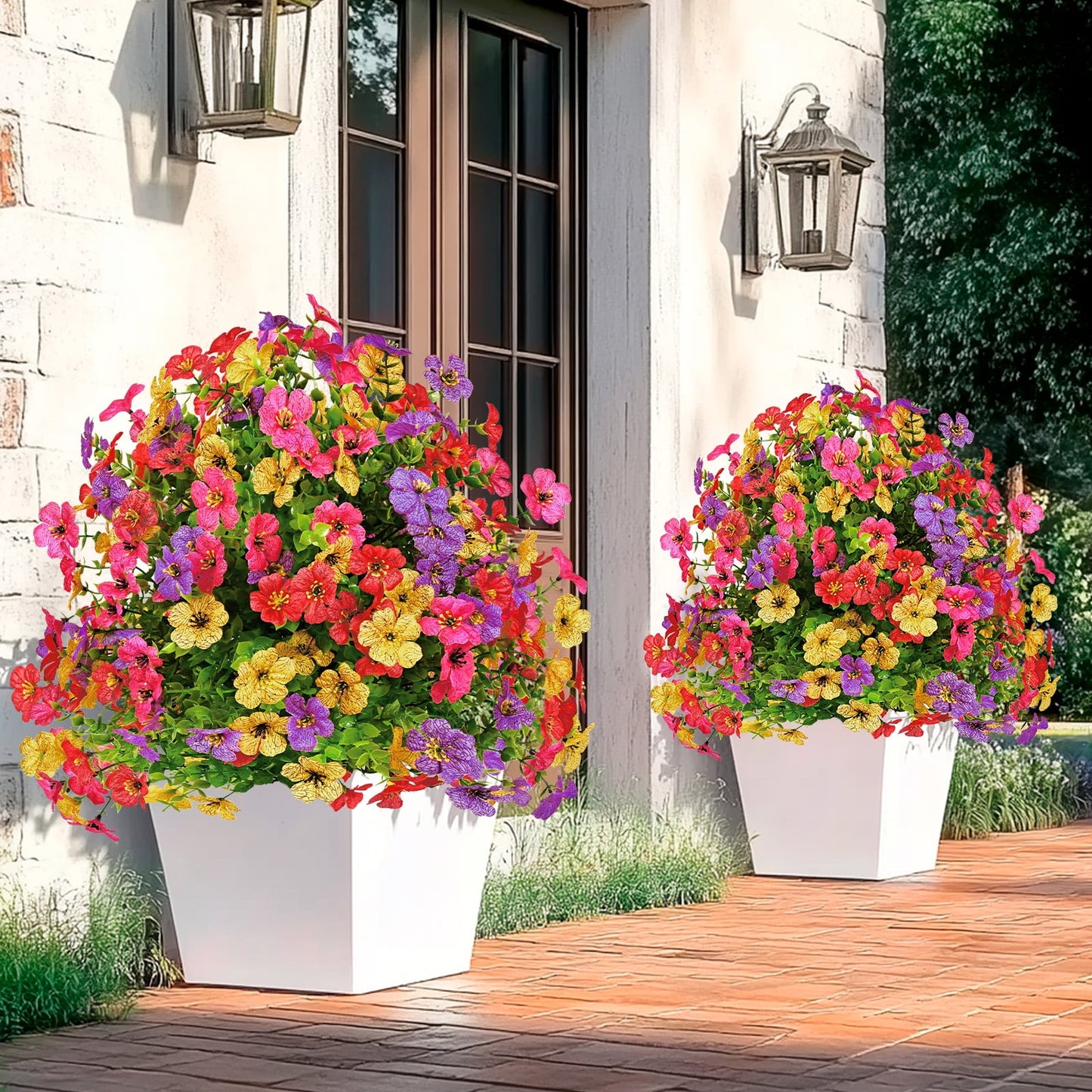 Waipfaru Outdoor Artificial Flower Decorations,22inch Fake Daisies Shrub with Eucalyptus Leaves,UV Resistant Artificial Plant for Indoor Outdoor Front Porch Gardens