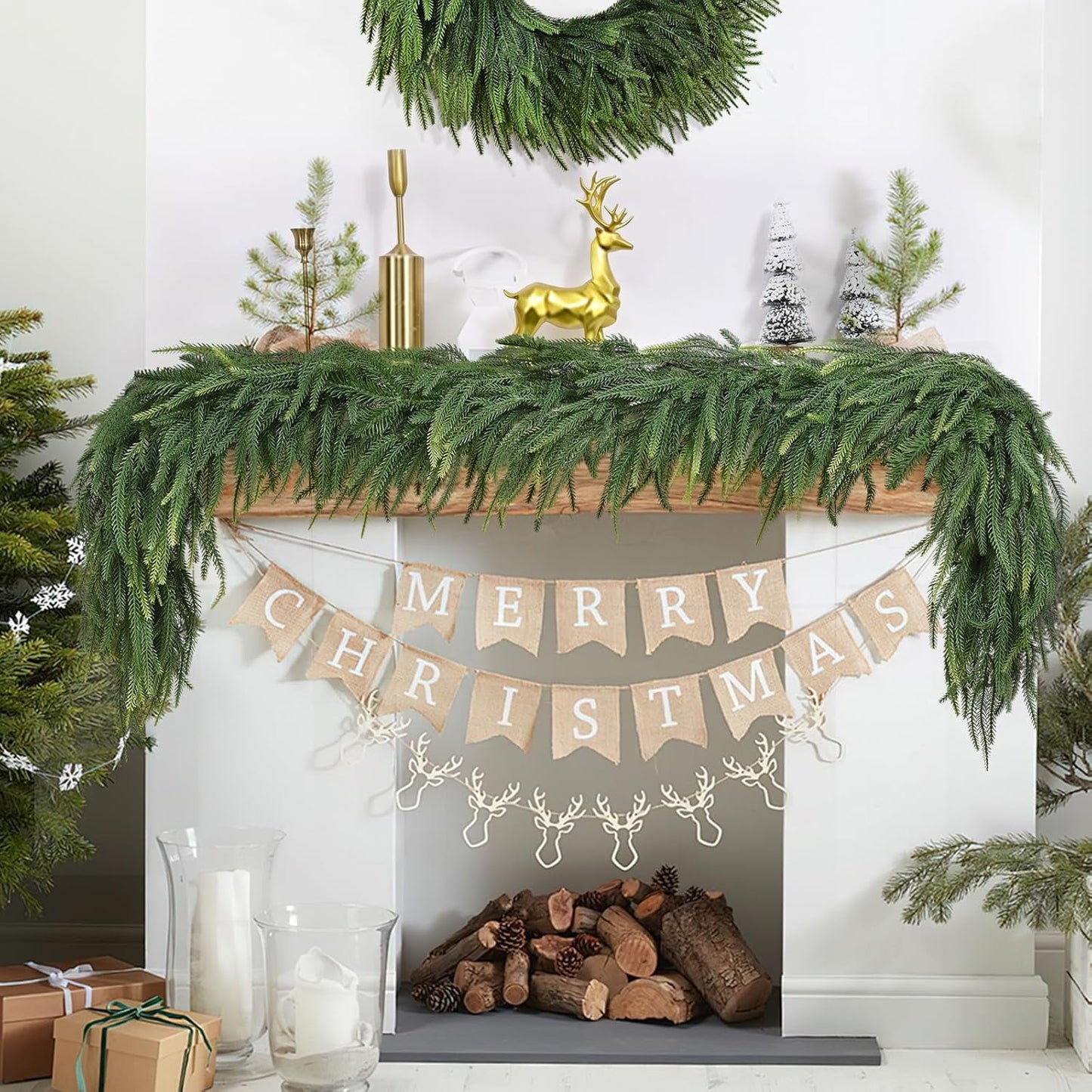 Waipfaru 6ft Norfolk Pine Christmas Garland,Real Touch Artificial Faux Greenery Garland for Holiday Indoor Outdoor Decor