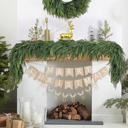 Waipfaru 6ft Norfolk Pine Christmas Garland,Real Touch Artificial Faux Greenery Garland for Holiday Indoor Outdoor Decor