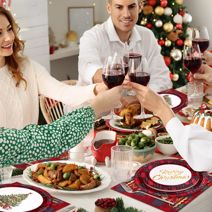 Waipfaru 200 Pcs Merry Christmas Dinnerware Set,Christmas Tree Paper Plates, Napkins & Party Supplies for 50 Guests