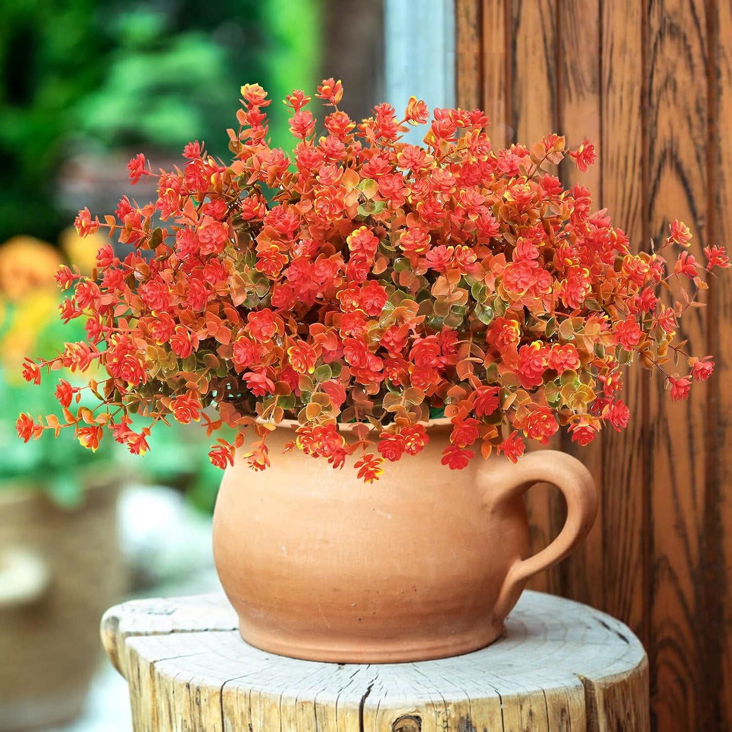 Waipfaru 24 Bundles Fall Flowers Outdoor ,Fake Mums,UV Resistant Faux Flowers No Fade Fake Greenery for Outside Porch Home Decoration