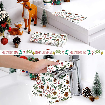 Waipfaru 100 PCS Christmas Paper Napkins 3-Ply Christmas Disposable Paper Hand Towels Pine Cone Napkins for Xmas Winter Holiday