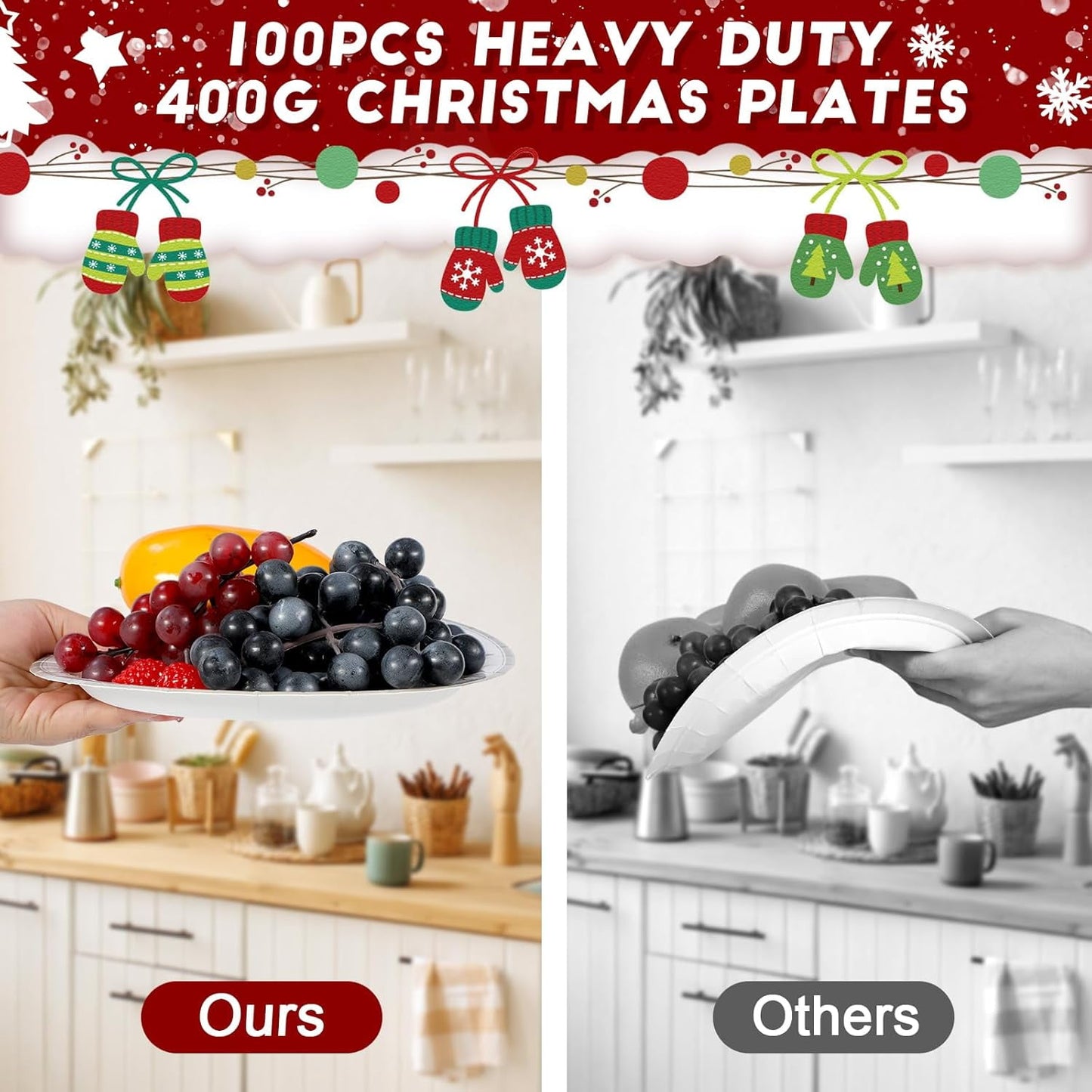 Waipfaru 200 PCS Christmas Paper Plates and Napkins Disposable, Christmas Poinsettia Printed Round Disposable Plates for Christmas Holiday Dinner Birthday Party Supplies