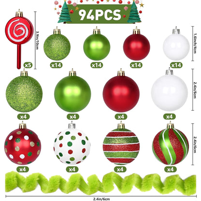 Yastouay 94 Pcs Green Christmas Tree Ornaments, 2.4" Christmas Ornaments Balls Set