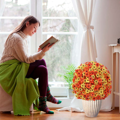 Waipfaru Outdoor Fall Artificial Flower Decorations, 22 inch Fake Daisies Shrub with Eucalyptus Leaves,UV Resistant Artificial Plant for Indoor Outdoor Front Porch Gardens