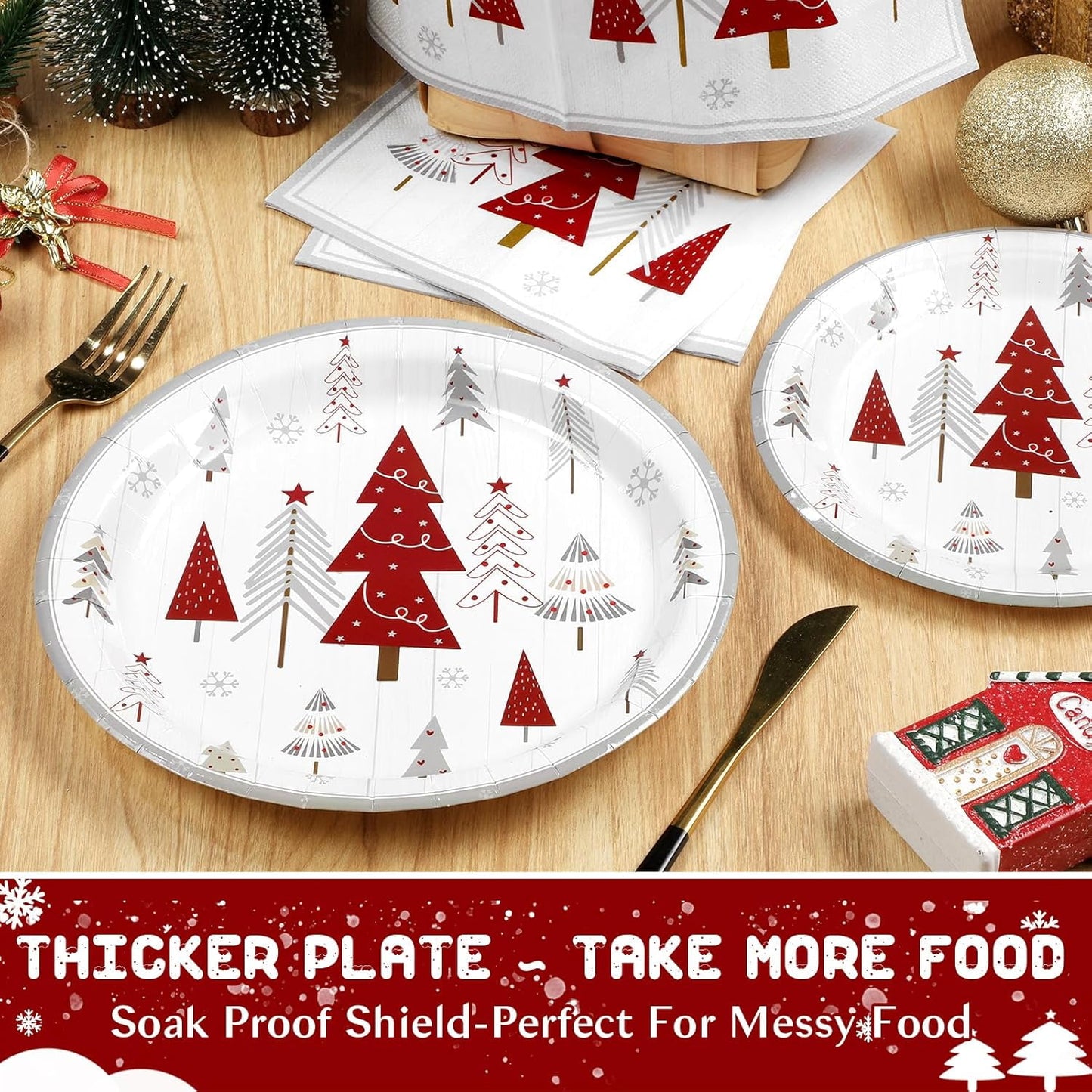 Waipfaru 200 PCS Christmas Paper Plates and Napkins Disposable, Christmas Poinsettia Printed Round Disposable Plates for Christmas Holiday Dinner Birthday Party Supplies