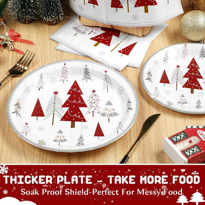 Waipfaru 200 PCS Christmas Paper Plates and Napkins Disposable, Christmas Poinsettia Printed Round Disposable Plates for Christmas Holiday Dinner Birthday Party Supplies