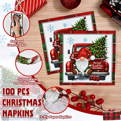 Waipfaru 200 PCS Christmas Paper Plates and Napkins Disposable, Christmas Poinsettia Printed Round Disposable Plates for Christmas Holiday Dinner Birthday Party Supplies