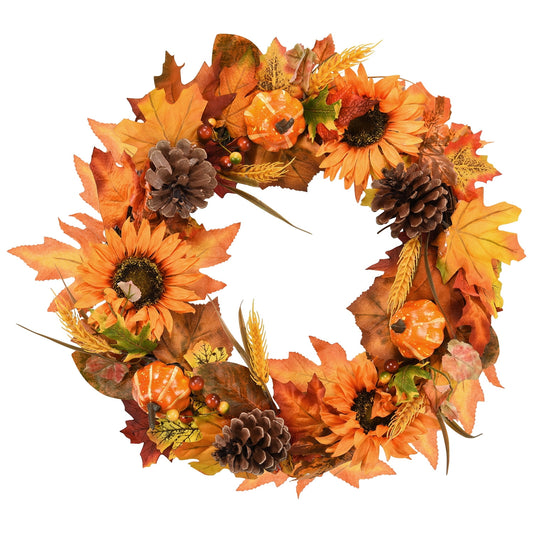 Dolicer 20 Inch Large Fall Wreaths for Front Door, Autumn Pumpkins Maple Leaf Wreath with Pine Cones Wall Thanksgiving Fall Decorations