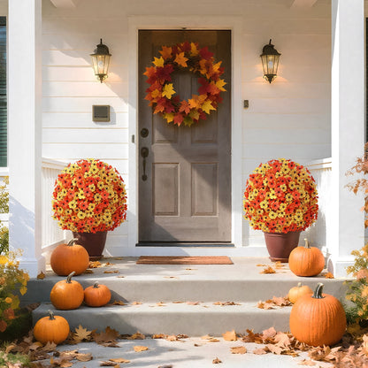 Waipfaru Outdoor Fall Artificial Flower Decorations, 22 inch Fake Daisies Shrub with Eucalyptus Leaves,UV Resistant Artificial Plant for Indoor Outdoor Front Porch Gardens