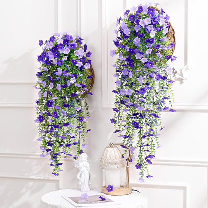 Yastouay 4pcs Artificial Flowers for Outdoors, UV Resistant Hanging Fake Flowers, Purple Violet Outdoor Faux Plants for Garden Balcony Yard Porch