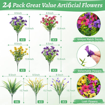 Lyacmy Artificial Flowers for Outdoors, UV Resistant Fake Outdoor Flowers Plants for Outside Home Garden Porch Patio Yard Decor