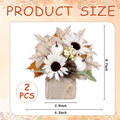 Waipfaru Fall Decorations for Desktop,2Pcs Artificial Fall Flowers with Burlap Base, Fall Leaves Sunflower Decor Thanksgiving Decorations, Fall Centerpieces for Tables