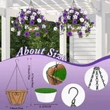 Yastouay Artificial Hanging Flowers for Outdoors, 3Pcs UV Resistant Fake Petunias Silk Flowers,Faux Hanging Baskets for Outside Front Door Porch Decor