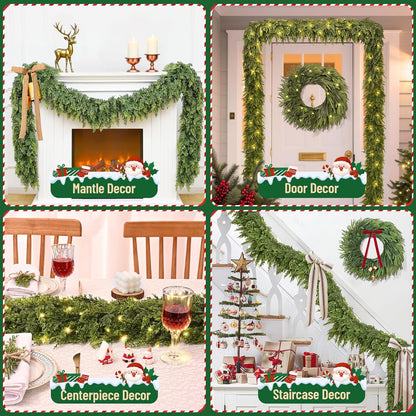 Waipfaru 5.9ft Christmas Cedar Garland with lights,Realistic Artificial Green Faux Cedar Pine Needles Garland for Fireplace Mantel Table Indoor Outdoor Xmas Decoration