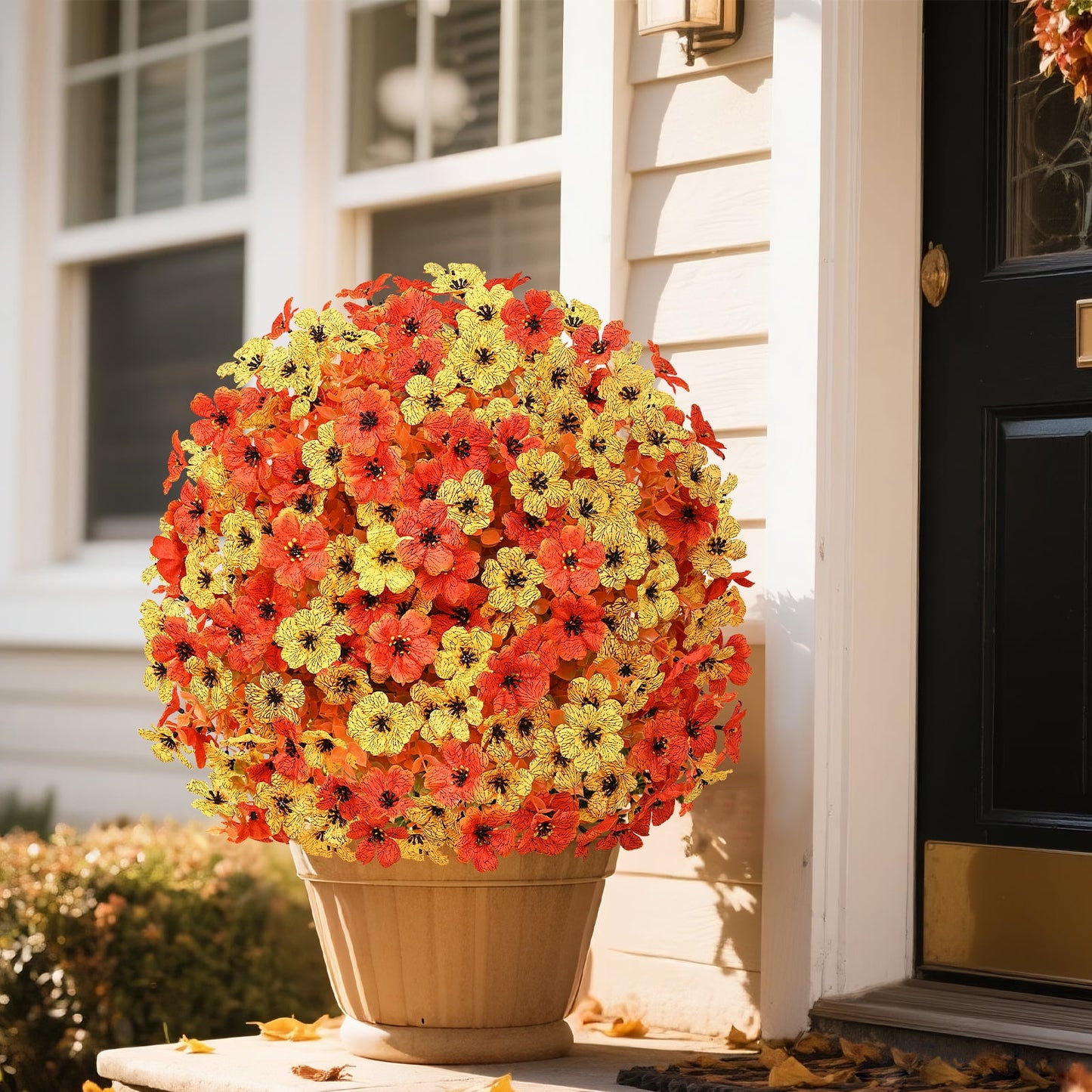 Waipfaru Outdoor Fall Artificial Flower Decorations, 22 inch Fake Daisies Shrub with Eucalyptus Leaves,UV Resistant Artificial Plant for Indoor Outdoor Front Porch Gardens