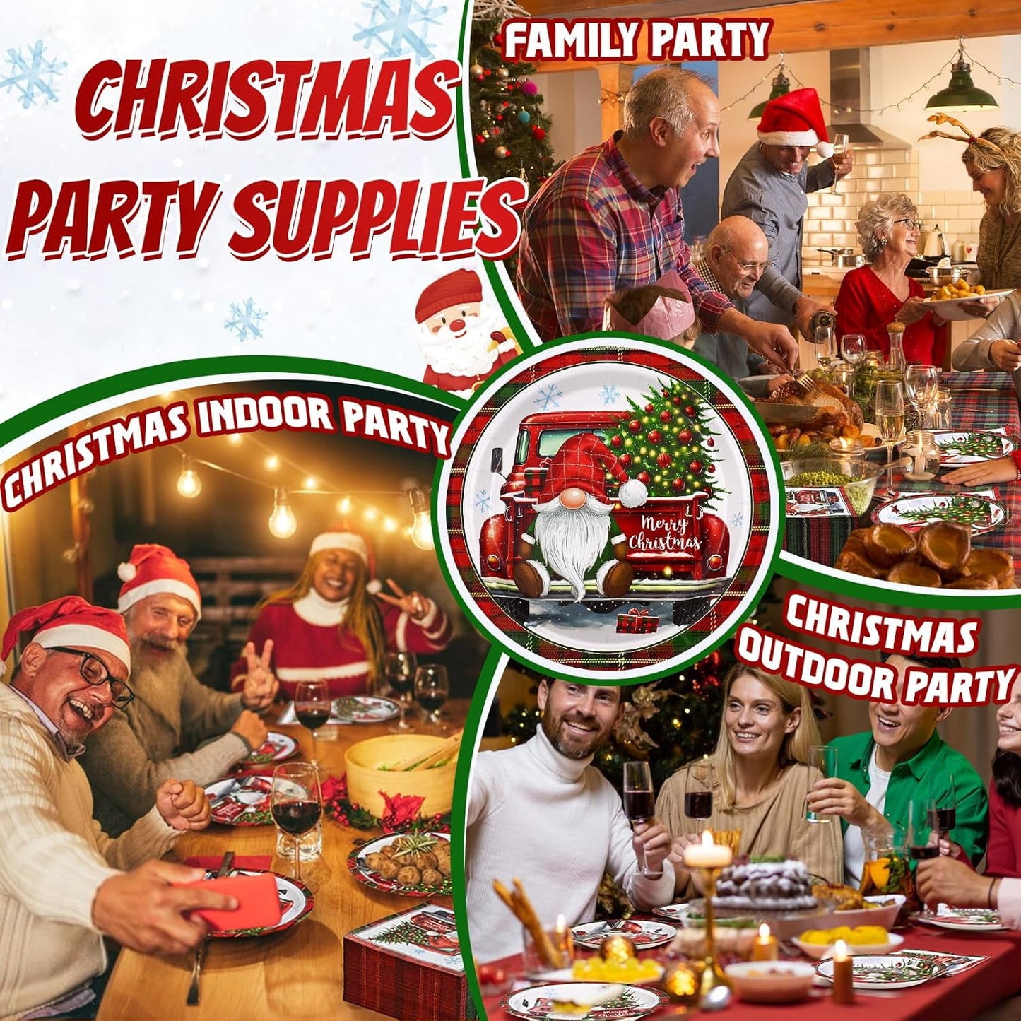 Waipfaru 200 PCS Christmas Paper Plates and Napkins Disposable, Christmas Poinsettia Printed Round Disposable Plates for Christmas Holiday Dinner Birthday Party Supplies