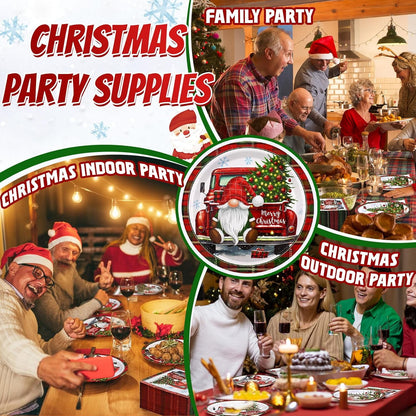 Waipfaru 200 PCS Christmas Paper Plates and Napkins Disposable, Christmas Poinsettia Printed Round Disposable Plates for Christmas Holiday Dinner Birthday Party Supplies