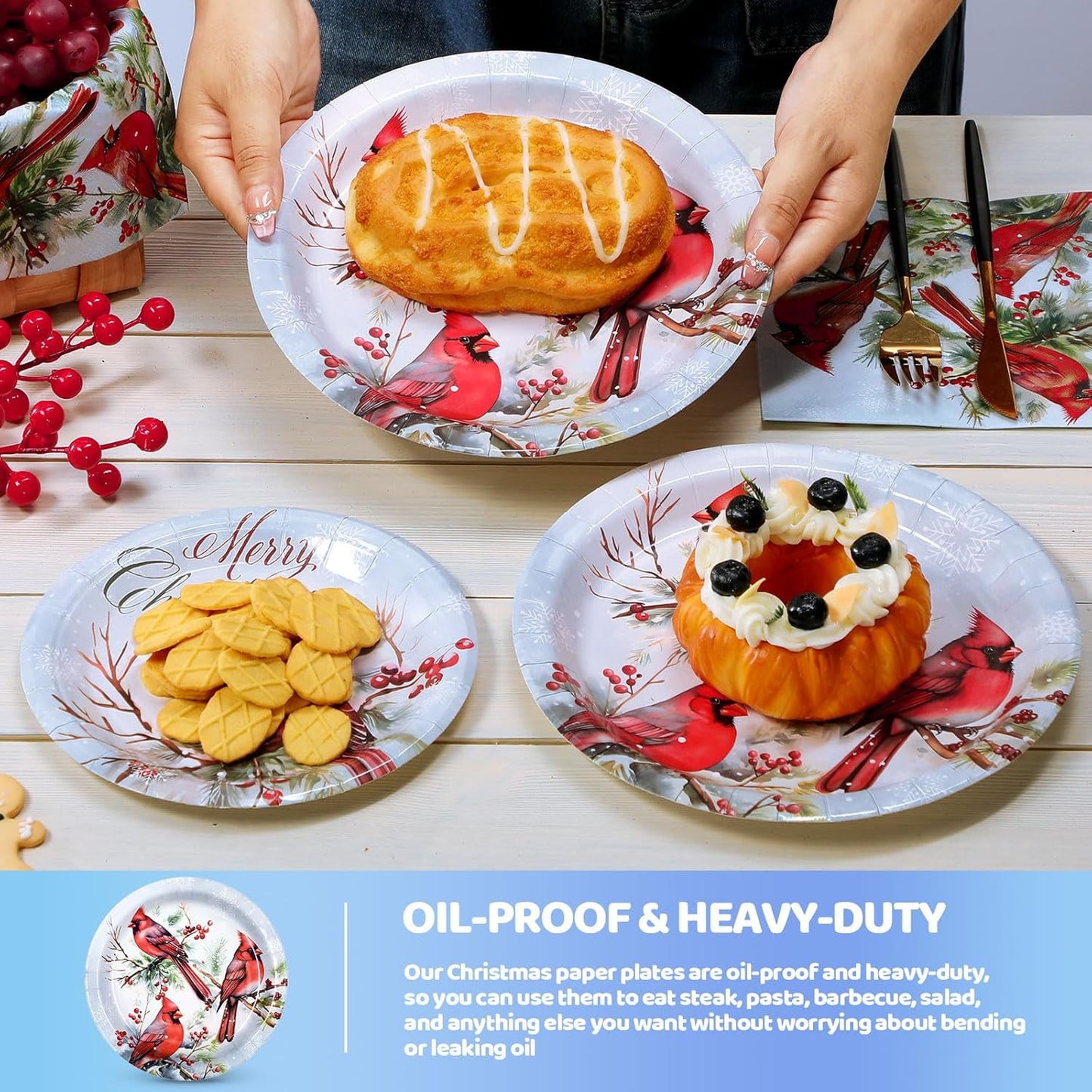 Waipfaru 200 PCS Christmas Paper Plates and Napkins Disposable, Christmas Poinsettia Printed Round Disposable Plates for Christmas Holiday Dinner Birthday Party Supplies