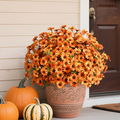 Lyacmy Fake Mums,6 Bouquets Artificial Fall Flowers,Orange Daisy Decoration for Home Decor Garden Porch Fall Decoration