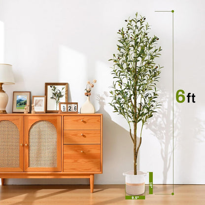 Yastouay 6FT Artificial Olive Tree with Planter, Fake Potted Olive Plant with Lifelike Fruits for Home Office Living Room