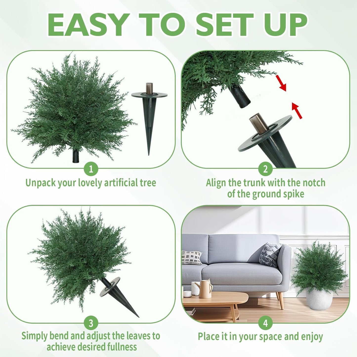 Waipfaru Set of 2 Artificial Cedar Topiary Tree, 24inch Outdoor Fake Plants with Stakes,UV Resistant Faux Shrubs for Front Porch Planter Backyard Decor