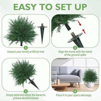 Waipfaru Set of 2 Artificial Cedar Topiary Tree, 24inch Outdoor Fake Plants with Stakes,UV Resistant Faux Shrubs for Front Porch Planter Backyard Decor