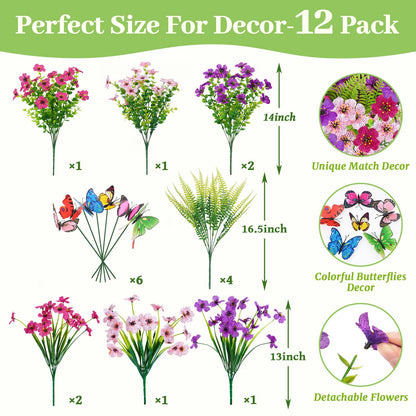 Lyacmy Artificial Flowers for Outdoors, UV Resistant Fake Outdoor Flowers Plants for Outside Home Garden Porch Patio Yard Decor