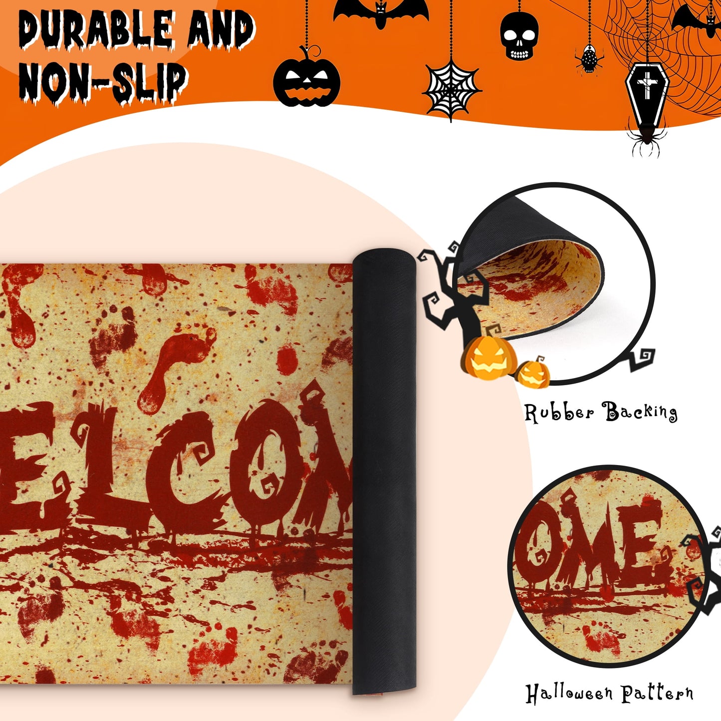 Waipfaru Halloween Doormats Non Slip Outdoor Mat Scary Welcome Mats for Outdoor Entrance, Indoor, 18" x 30"