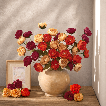 Yastouay 6 Pack Fall Peony Artificial Flowers, 36 Orange Blooms Silk Fake Flowers Fall Decor for Wedding Home