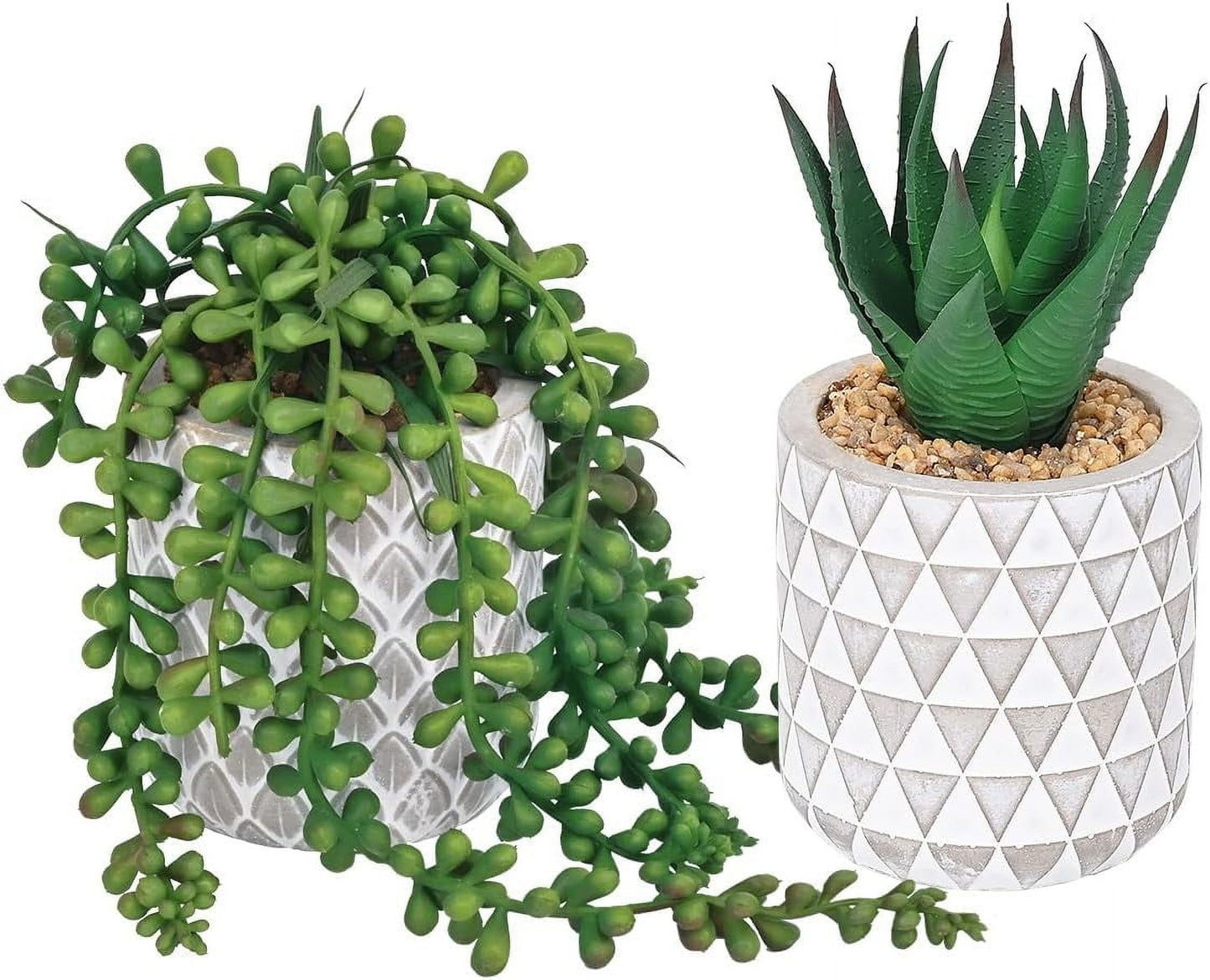 Lyacmy 2Pcs Potted Succulents Fake Plants for Bathroom, Cactus Mini Artificial Plants in Pots Desk Decor, String of Pearls Aloe Office Plants