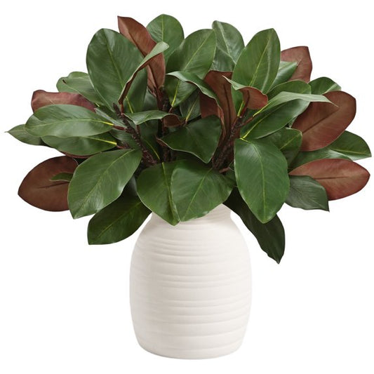 Yastouay Artificial Magnolia Stems 22" Fake Magnolia Leaves Faux Plants for Vase Home Decor 4Pcs