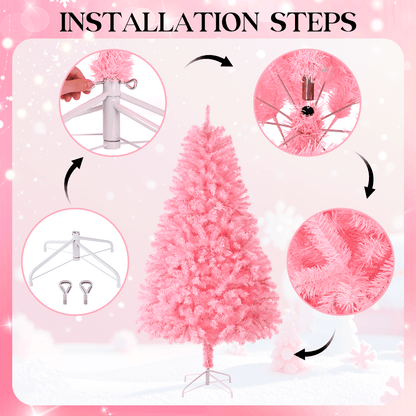 Sevenstars 6FT Pink Christmas Tree With Black Bows,Artificial Christmas Tree (With LED) For Decoration