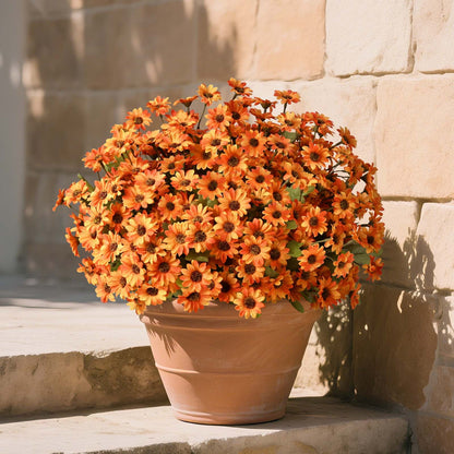 Lyacmy Fake Mums,6 Bouquets Artificial Fall Flowers,Orange Daisy Decoration for Home Decor Garden Porch Fall Decoration