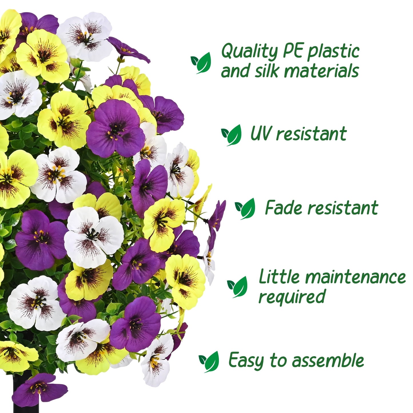 Yastouay 22" Set of 2 Artificial Pansies Flower Topiary, UV Resistant Fake Flower with Ground Spikes for Outdoor Garden Porch Decor