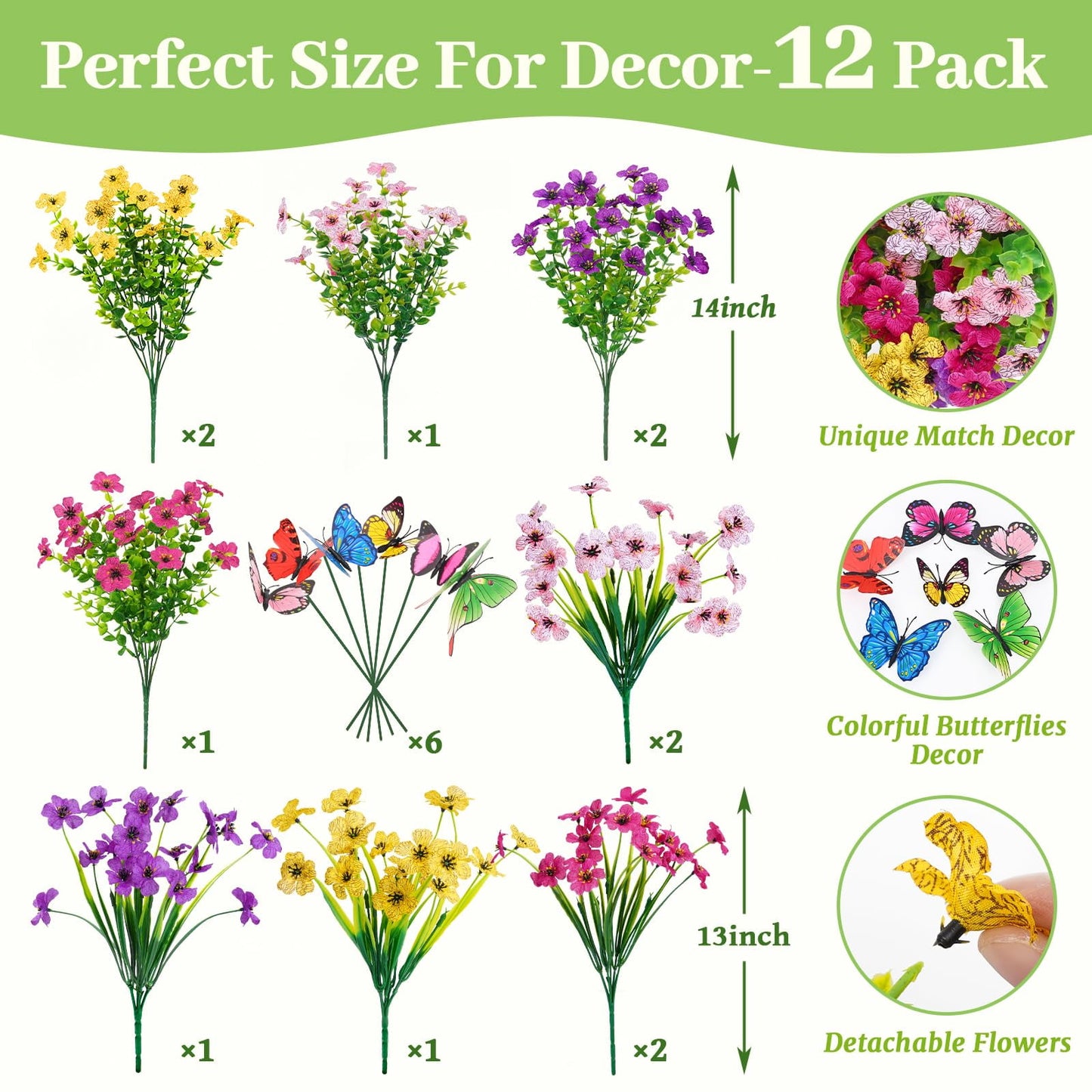 Lyacmy Artificial Flowers for Outdoors, UV Resistant Fake Outdoor Flowers Plants for Outside Home Garden Porch Patio Yard Decor
