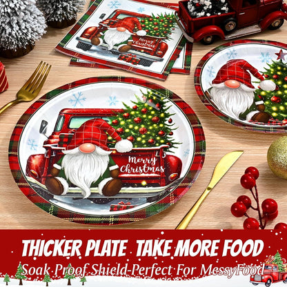 Waipfaru 200 PCS Christmas Paper Plates and Napkins Disposable, Christmas Poinsettia Printed Round Disposable Plates for Christmas Holiday Dinner Birthday Party Supplies