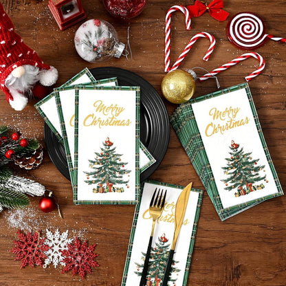 Waipfaru 100 PCS Christmas Tree Paper Napkins Buffalo Plaid Disposable Napkins Christmas Party Supplies Serve 50