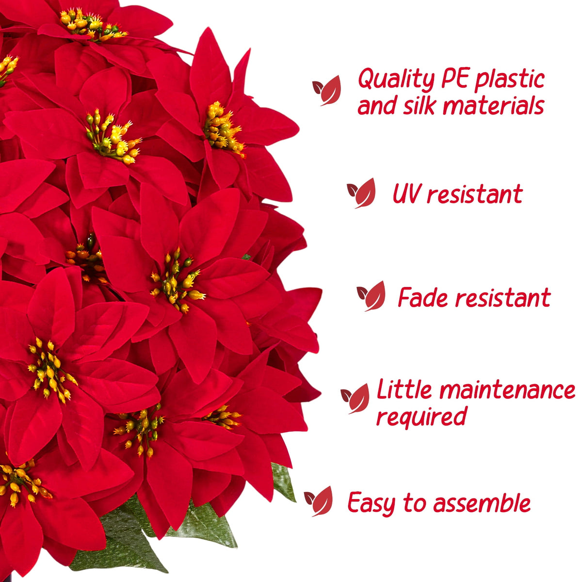 Yastouay 2 Pack Artificial Poinsettia Flower Topiary, 24" Christmas Faux Poinsettia Bush with Ground Spikes for Outdoor Garden Porch Decor