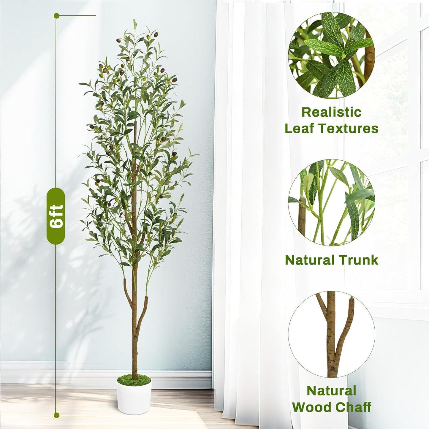 Yastouay 6FT Artificial Olive Tree with Planter, Fake Potted Olive Plant with Lifelike Fruits for Home Office Living Room